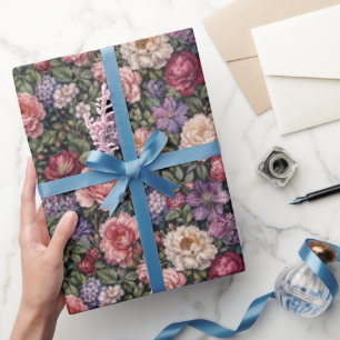 Papier Cadeau Composition florale botanique dense de luxe