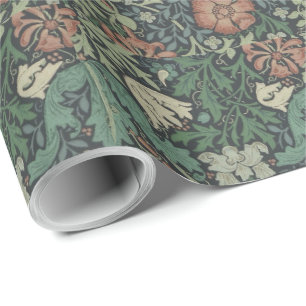 Papier Cadeau Compton vert rose de William Morris Vintage