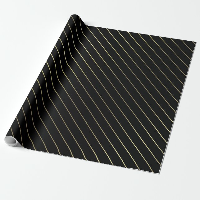 Papier Cadeau Conception brillante fascinante rayée d'or noir (Déroulé)
