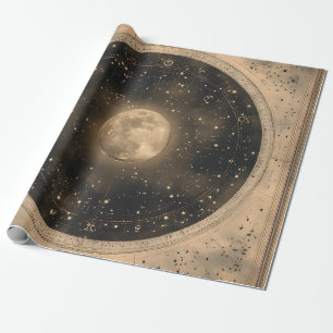 Papier Cadeau Conception céleste de Pleine lune Vintage rustique