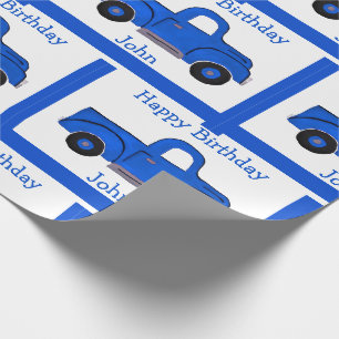 Papier Cadeau Conception de camion bleu vintage peint à la main