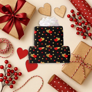 Papier Cadeau Conception de cœur noir romantique