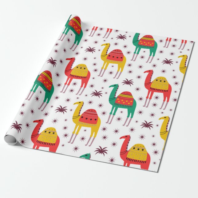 Papier Cadeau Conception de couleur à plat motif Camel (Déroulé)