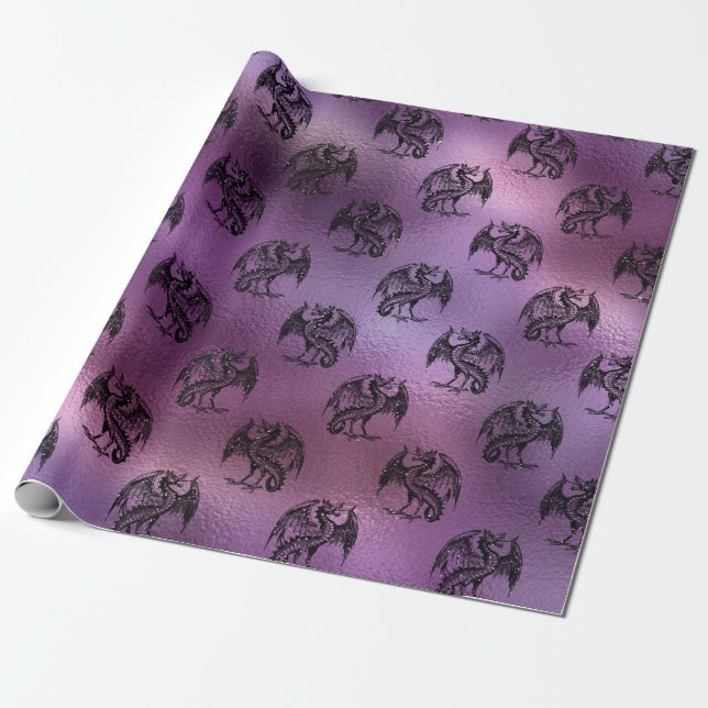 Papier Cadeau Conception de dragon violet (Déroulé)
