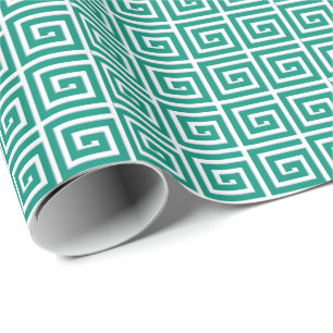 Papier Cadeau Conception de la clé grecque - Émail turquoise et 