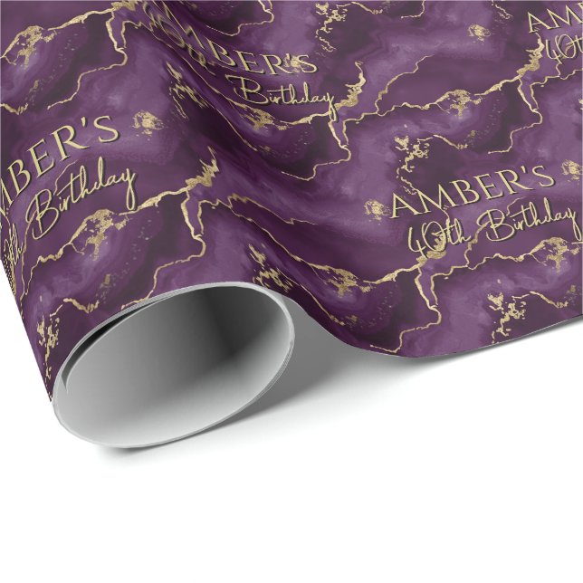 Papier Cadeau Conception de marbre abstrait or pourpre (Coin rond)