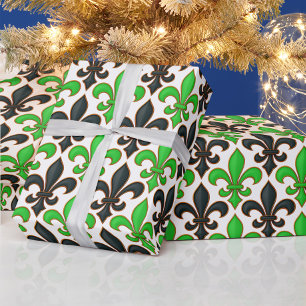 Papier Cadeau Conception de motif baroque fleur de lis noir vert