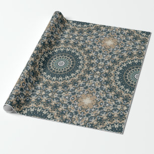 Papier Cadeau Conception de motif mandala sarcelle et beige