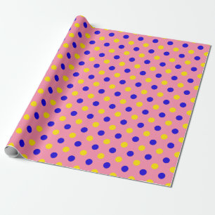 Papier Cadeau Conception de points polka rose bleu jaune 