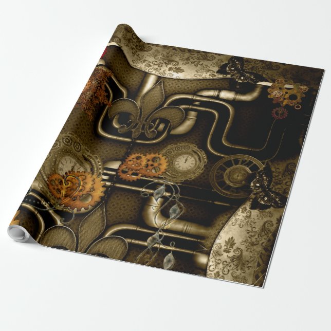 Papier Cadeau Conception de Steampunk avec des horloges et des (Déroulé)