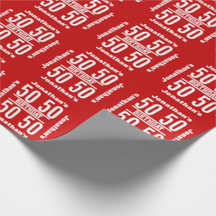 Papier Cadeau Conception de texte moderne 50e anniversaire Red W