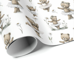 Papier Cadeau Conception d'ours ballerine à l'aquarelle mignonne