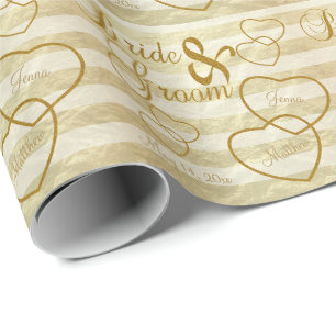 Papier Cadeau Conception élégante de rayures et d'or de mariage