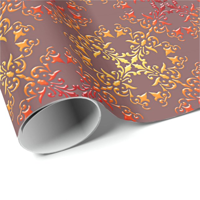 Papier Cadeau Conception florale baroque (Coin rond)