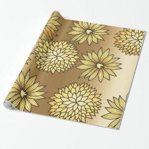 Papier Cadeau Conception florale d'or métallique