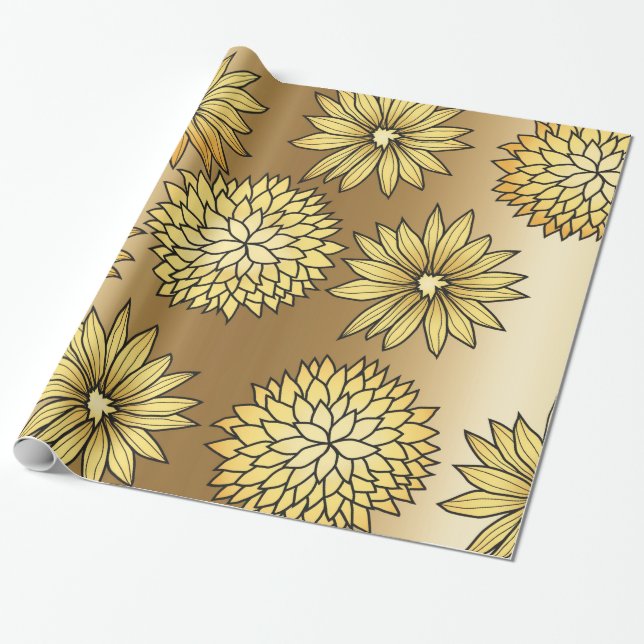Papier Cadeau Conception florale d'or métallique (Déroulé)
