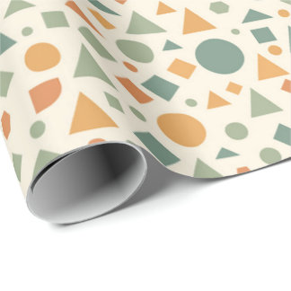 Papier Cadeau Conception géométrique en sauge, ocre, sarcelle et