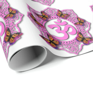 Papier Cadeau Conception mandala ohm rose avec papillons Monarch