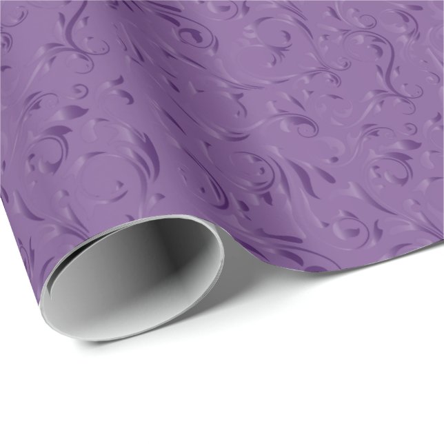 Papier Cadeau Conception mauve-foncé élégante de damassé (Coin rond)