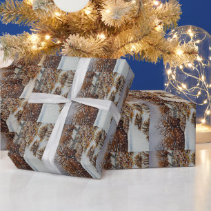 Papier Cadeau Conception rurale d'art de scène de neige de