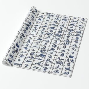 Papier Cadeau Conceptions bleues de tuile de Delft