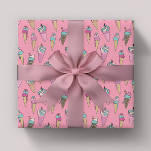 Papier Cadeau Cône de glace rose motif de cadeau