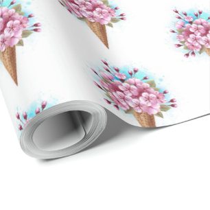 Papier Cadeau Cône rose Sakura crème glacée gaufre