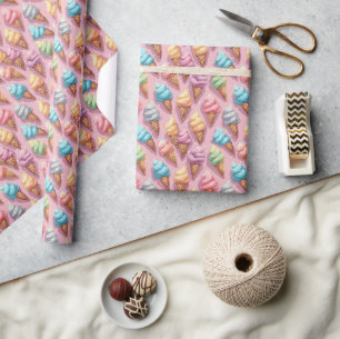 Papier Cadeau Cônes De Crème De Glace Sur Rose