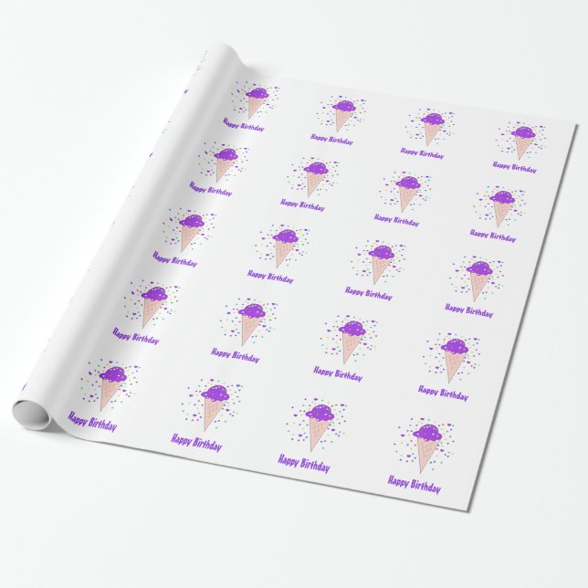 Papier Cadeau Cones de crème glacée violet (Déroulé)