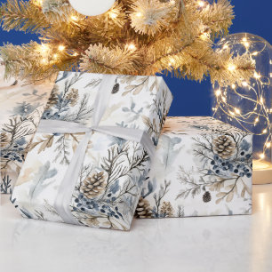 Papier Cadeau Cônes de pin bleus de Noël