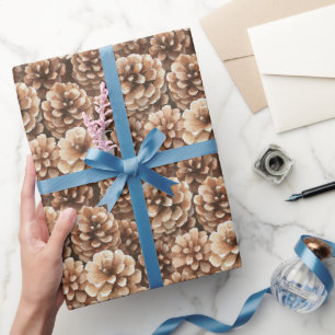 Papier Cadeau Cônes de pin brun Anniversaire