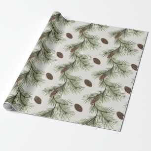 Papier Cadeau Cônes de pin et branches de Noël tendance