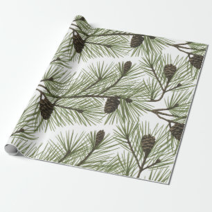 Papier Cadeau Cônes de pin et branches de Noël tendance