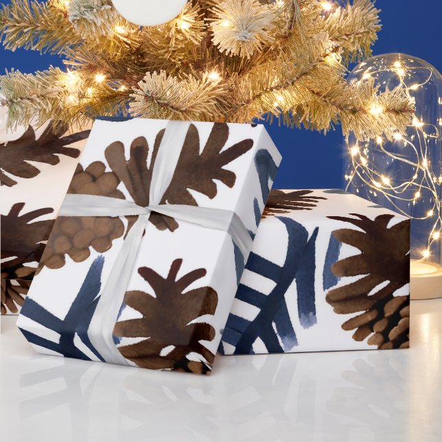 Papier Cadeau Cônes et branches de pin | Aquarelle Peinture hive (Vacances)