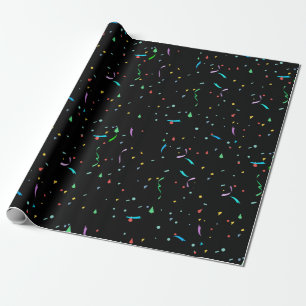 Papier Cadeau Confetti en papier coloré sur noir   Papier d'enro