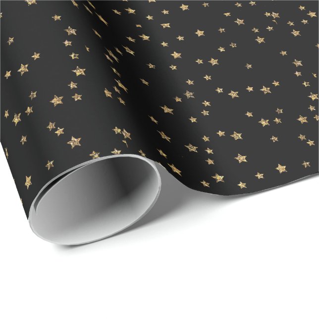 Papier Cadeau Confetti étoiles dorées parties scintillant brilla (Coin rond)