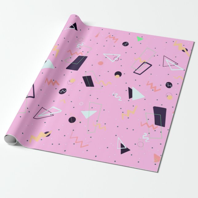 Papier Cadeau Confetti rose 80s Anniversaire de fête papier (Déroulé)