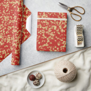 Papier Cadeau Confettis Mariage Rouge et Or 