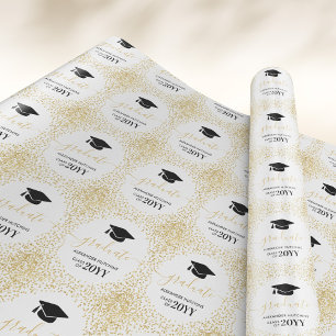 Papier Cadeau Confettis Pailletés Or Diplômé Blanc Noir