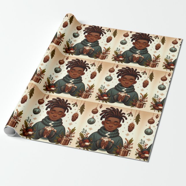 Papier Cadeau Confort de cacao de Noël - Papier d'enveloppement  (Déroulé)