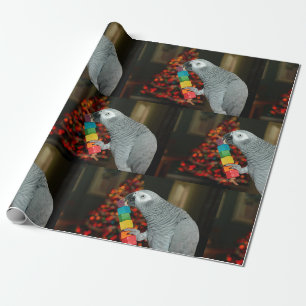 Papier Cadeau Congo African Grey Parrot Joyeux sapin de Noël