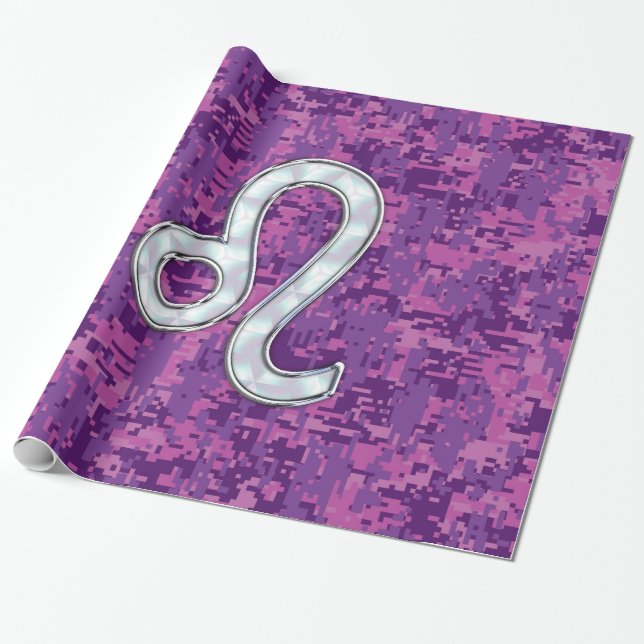 Papier Cadeau Connexion Leo sur Camouflage numérique Fuchsia ros (Déroulé)