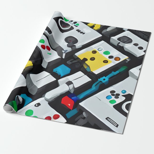 Papier Cadeau Consoles de jeux rétro colorées (Déroulé)