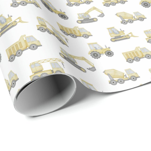 Papier Cadeau Construction Véhicules de Camion Garçons fête d'an (Coin rond)