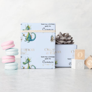 Papier Cadeau Conte de fées pour enfants Dragon et Chevalier Ble