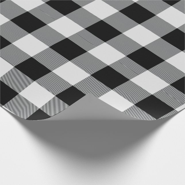 Papier Cadeau Contrôle blanc noir rustique de Buffalo (Coin)