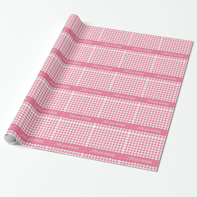 Papier Cadeau Contrôle blanc rose personnalisé de guingan (Déroulé)