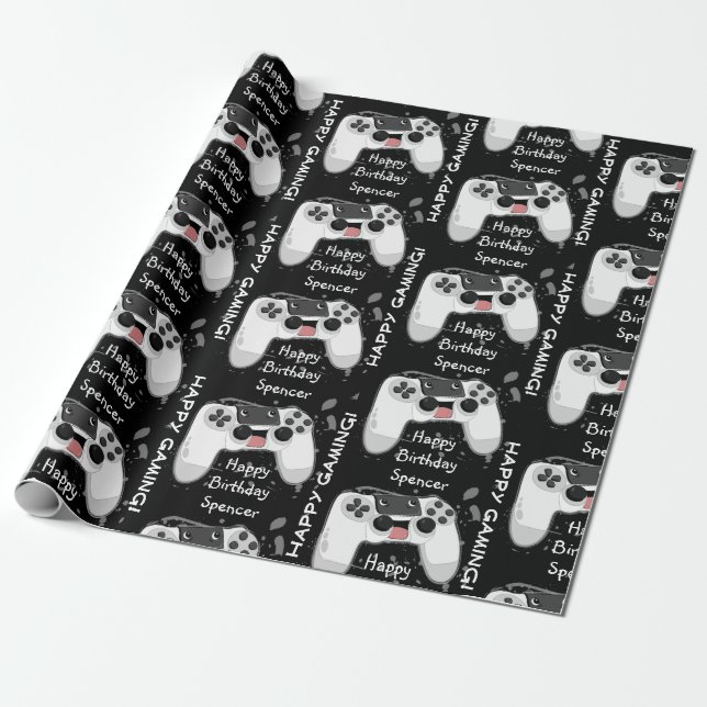 Papier Cadeau Contrôleur de jeu Happy & Sweaty Personnalisé (Déroulé)