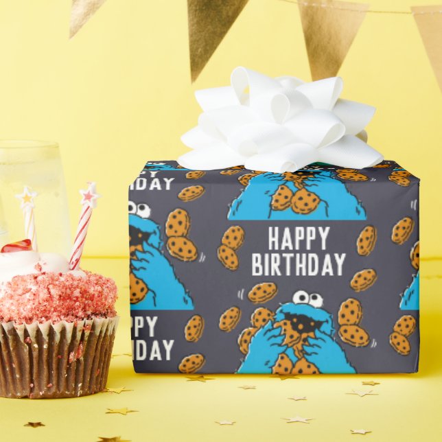 Papier Cadeau Cookie Monster Eating All the Cookies (Fête d'anniversaire)