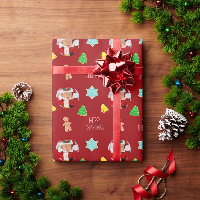 Papier Cadeau Cookies de Noël Photo personnalisée (Cadeau de vacances)